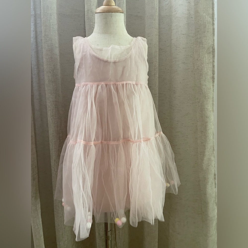 Pink Tulle Dress with Pom Poms